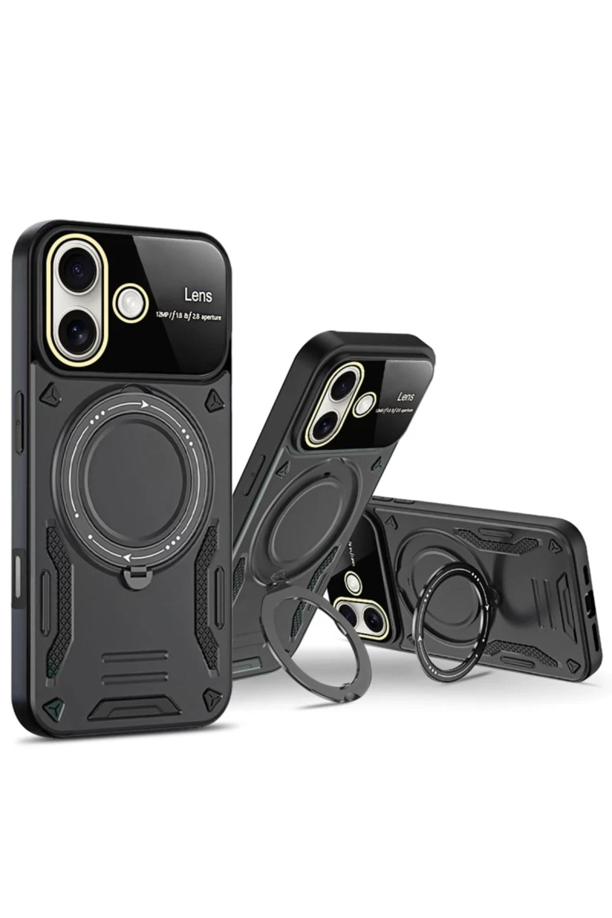 Apple iPhone 16 Uyumlu Kılıf Joy Lens Standlı Kapak - Siyah