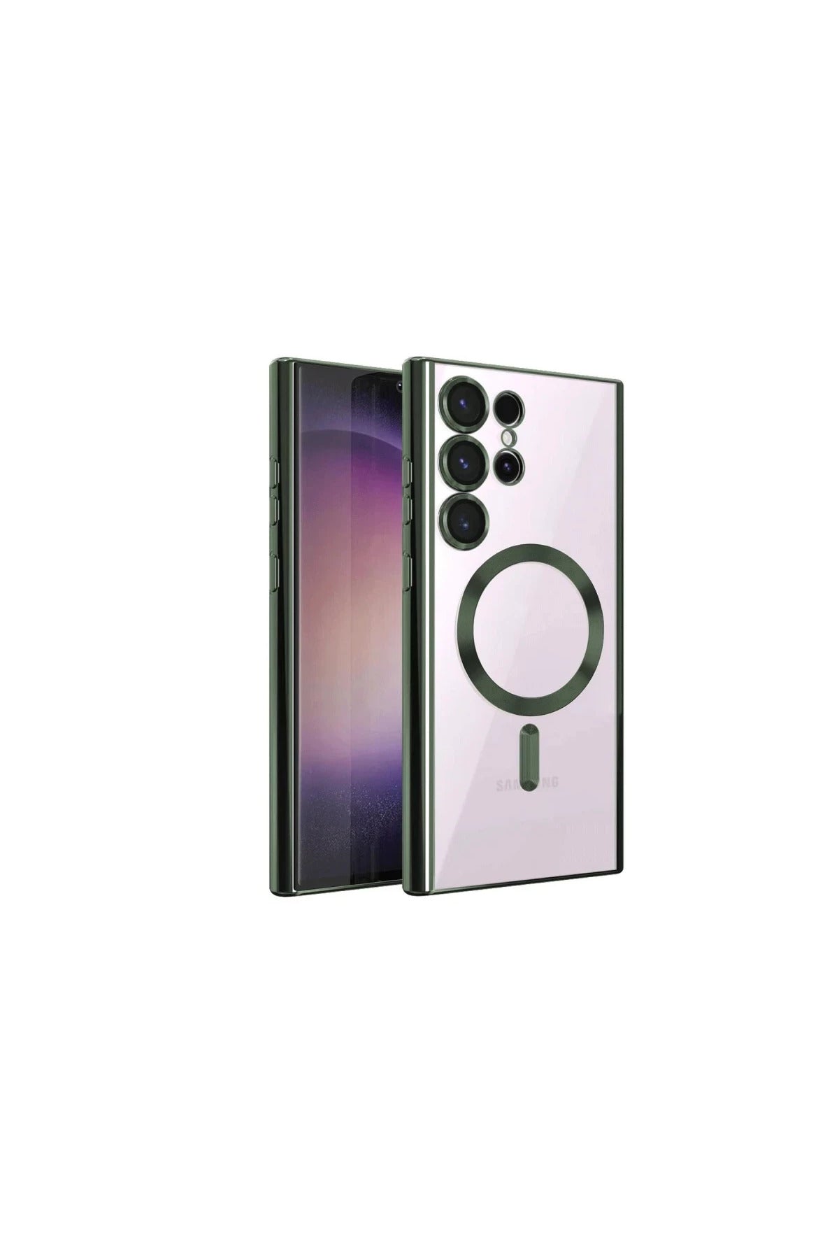 Samsung Galaxy S22 Ultra Uyumlu Kılıf Kross Magneticsafe Kapak - Koyu Yeşil