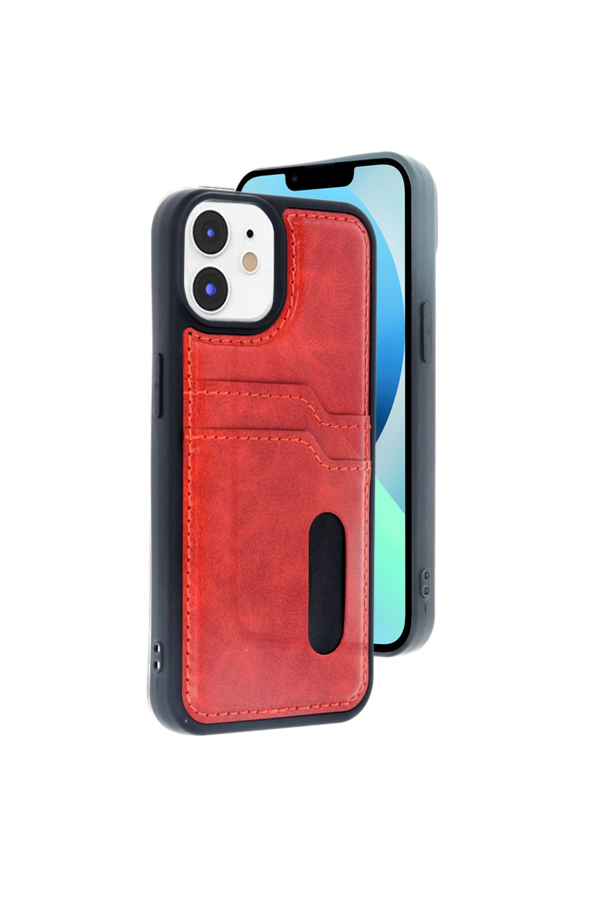 Apple iPhone 11 Uyumlu Kılıf Sara Kartvizitli Deri Kılıf - Kırmızı