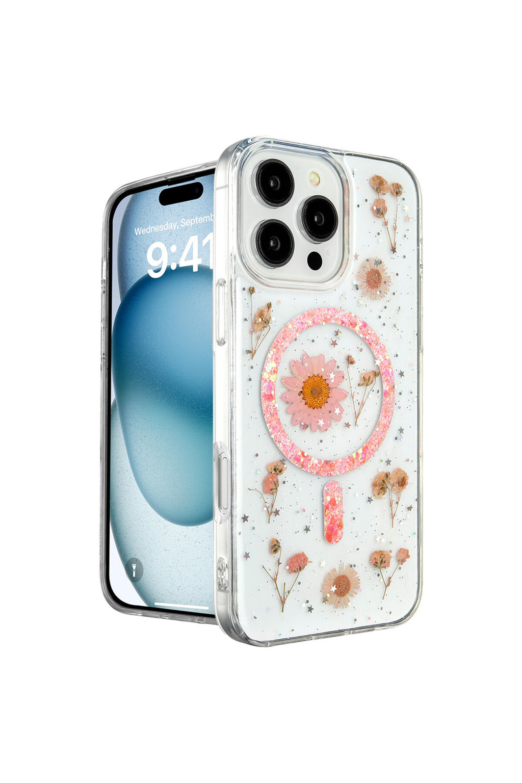 Apple iPhone 16 Pro Uyumlu Kılıf Daisy Simli Magsafe Kapak - Pembe