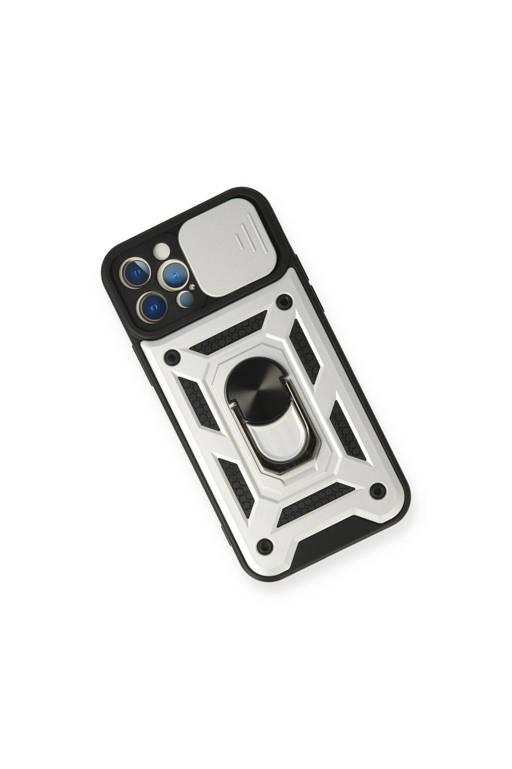 Apple iPhone 12 Pro Uyumlu Kılıf Pars Lens Yüzüklü Silikon - Gümüş