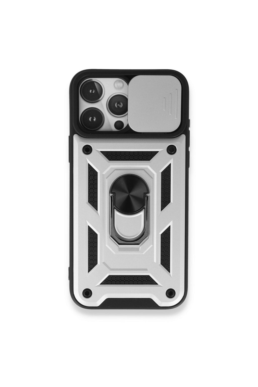 Apple iPhone 15 Pro Uyumlu Kılıf Pars Lens Yüzüklü Silikon - Gümüş