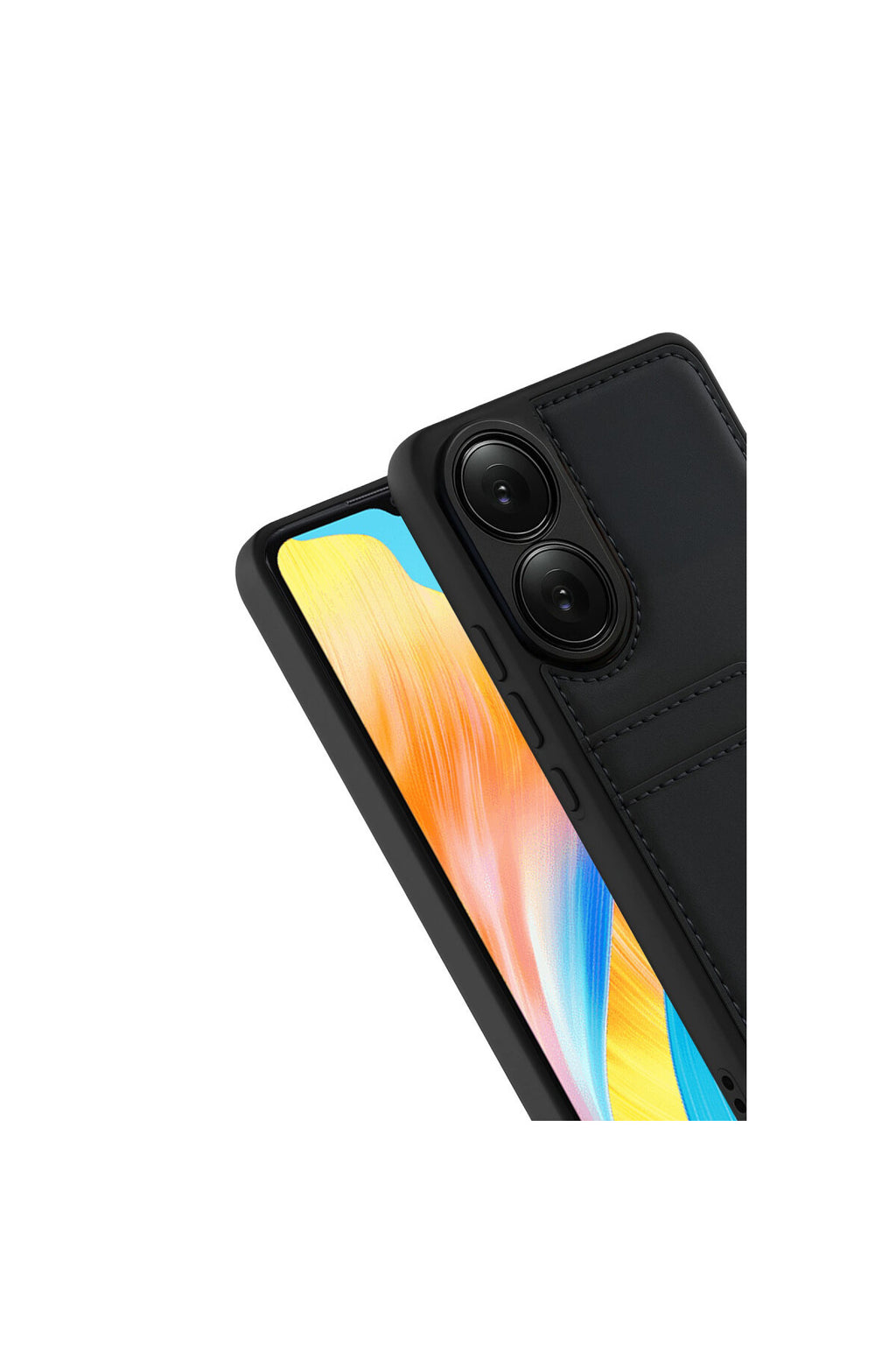 Oppo A38 Uyumlu Sara Kartvizitli Deri Kılıf - Siyah
