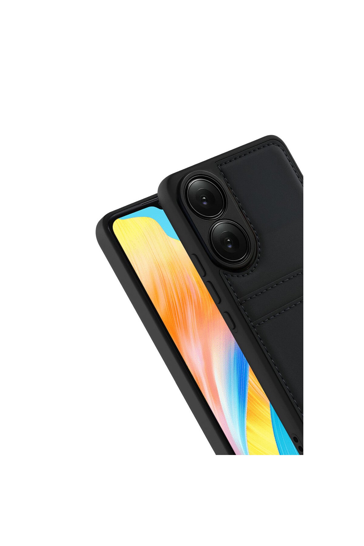 Oppo A38 Uyumlu Sara Kartvizitli Deri Kılıf - Siyah