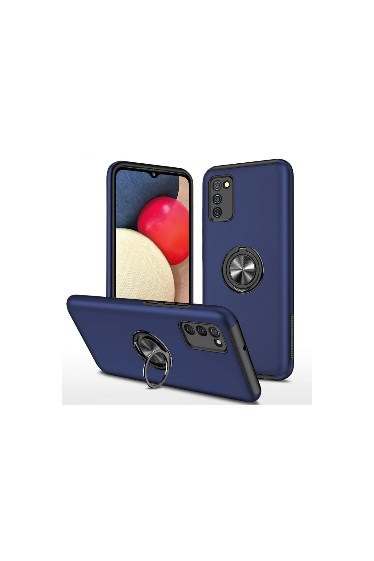Samsung Galaxy A02S Uyumlu Kılıf Elit Yüzüklü Kapak - Lacivert