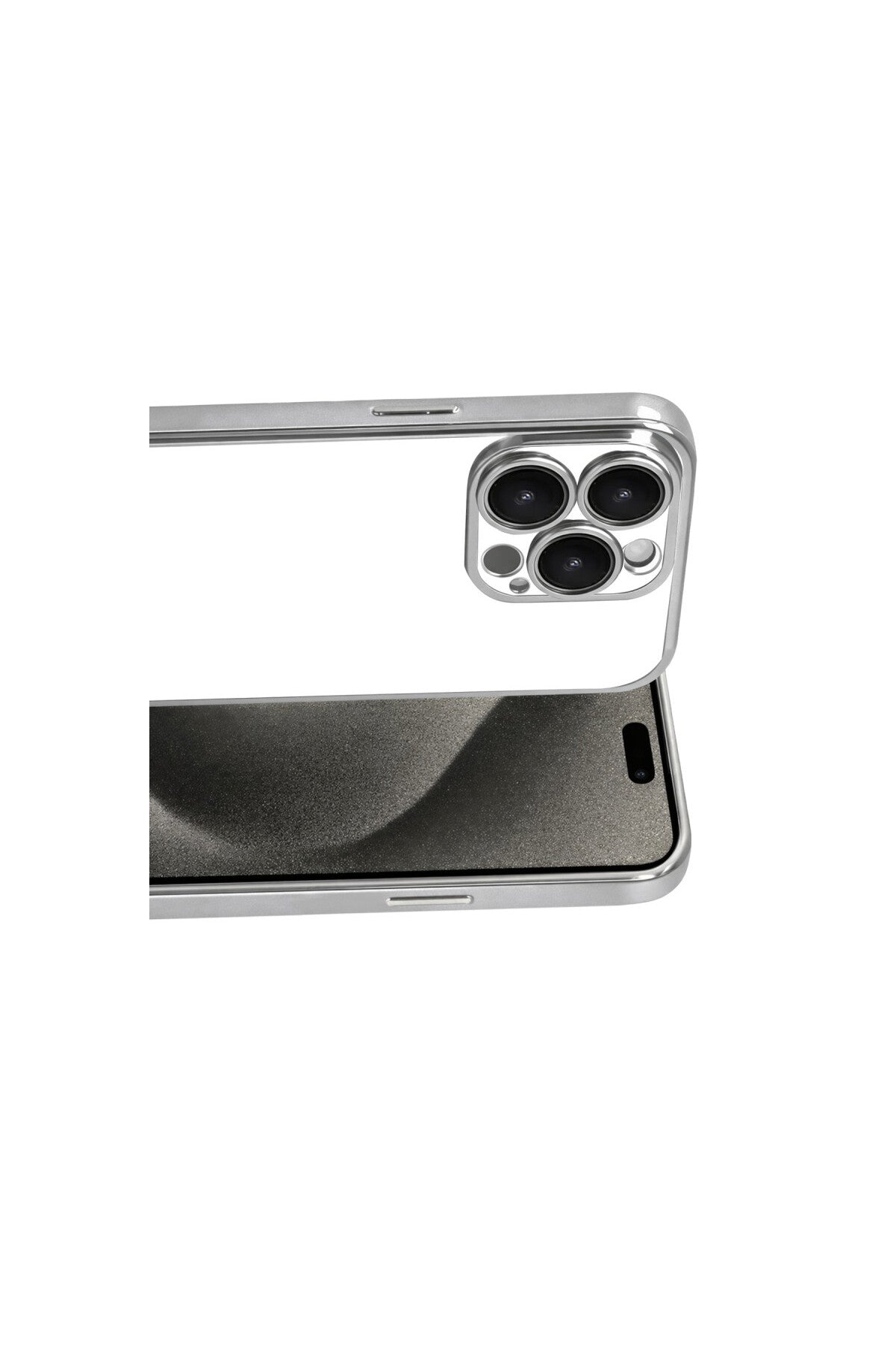 Apple iPhone 15 Pro Max Uyumlu Lensli Silikon - Gümüş