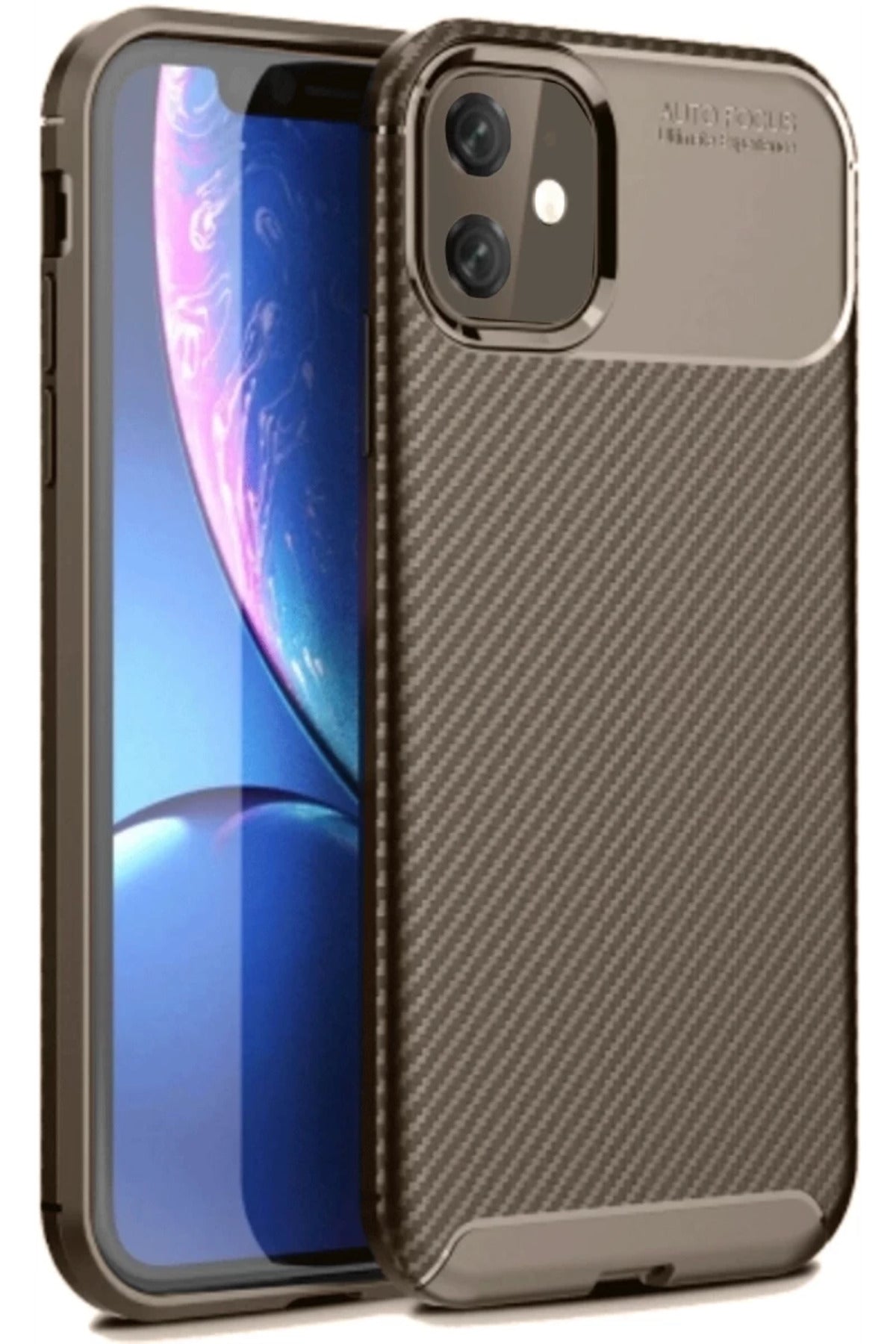 Apple iPhone 11 Uyumlu Kılıf Auto Focus Karbon Kapak - Kahverengi