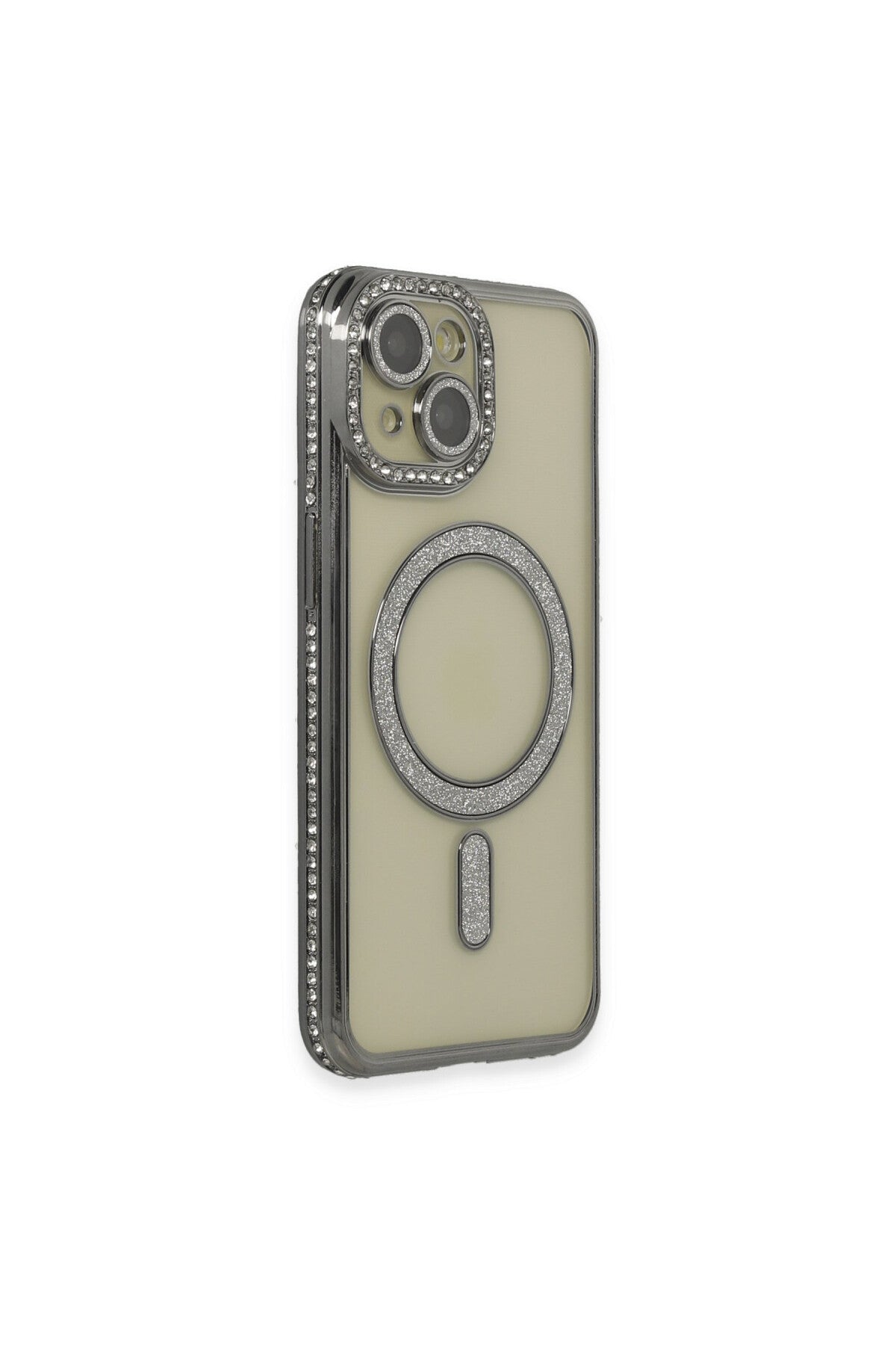 Apple iPhone 14 Uyumlu Kılıf Joke Simli Magneticsafe Kılıf - Gri