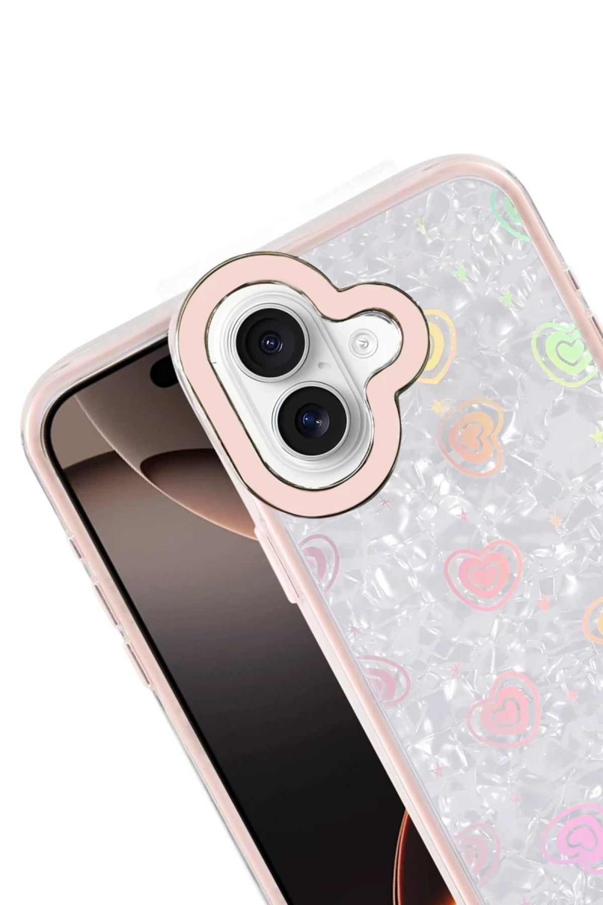 Apple iPhone 16 Uyumlu Lumi Desenli Kapak - Pembe
