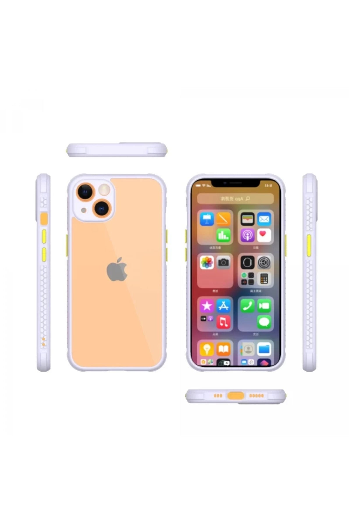 Apple iPhone 13 Mini Uyumlu Kılıf Miami Şeffaf Silikon - Lila