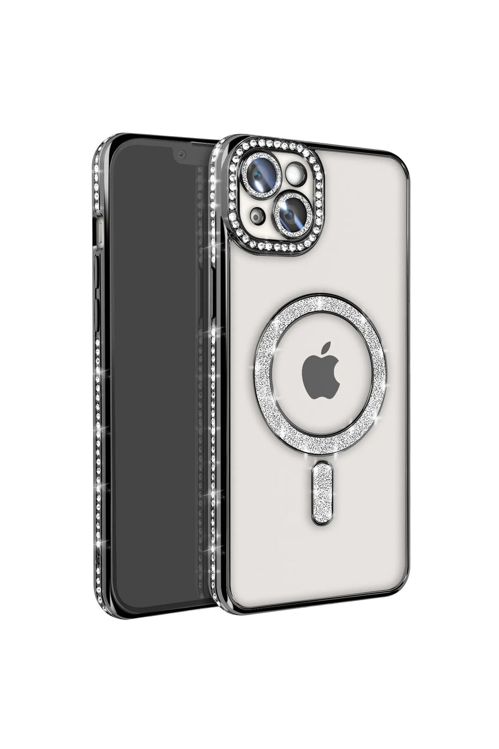 Apple iPhone 15 Uyumlu Kılıf Joke Simli Magneticsafe Kılıf - Siyah