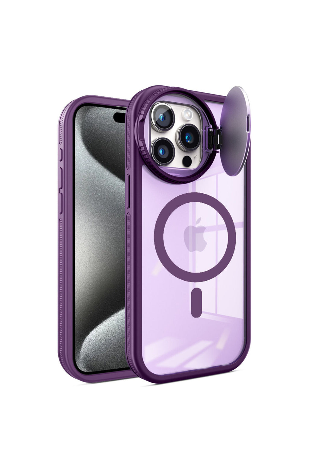 Apple iPhone 15 Pro Uyumlu Kılıf Teleskop Lens Magsafe Silikon Kapak - Derin Mor