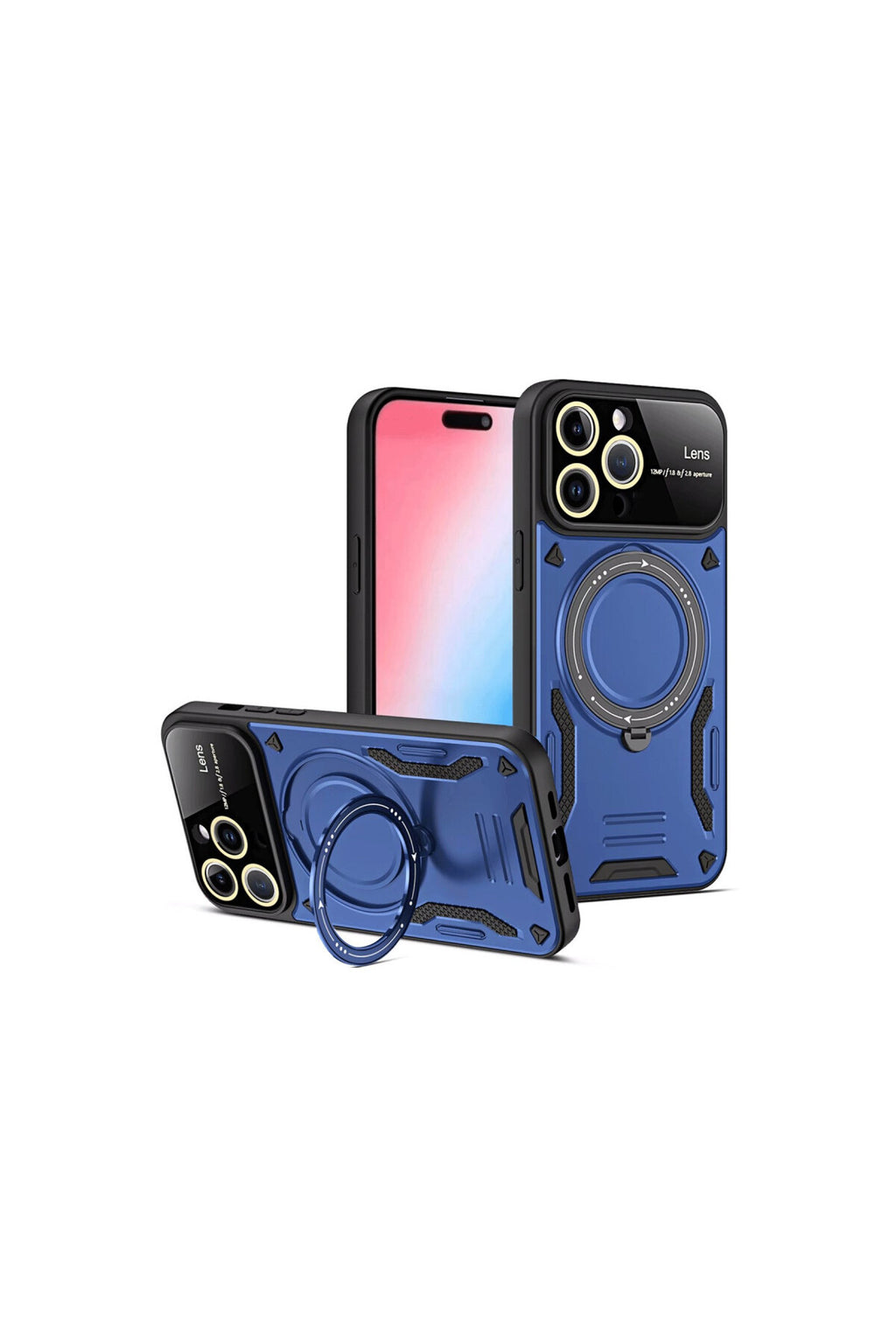 Apple iPhone 15 Pro Max Uyumlu Joy Lens Standlı Kapak - Lacivert