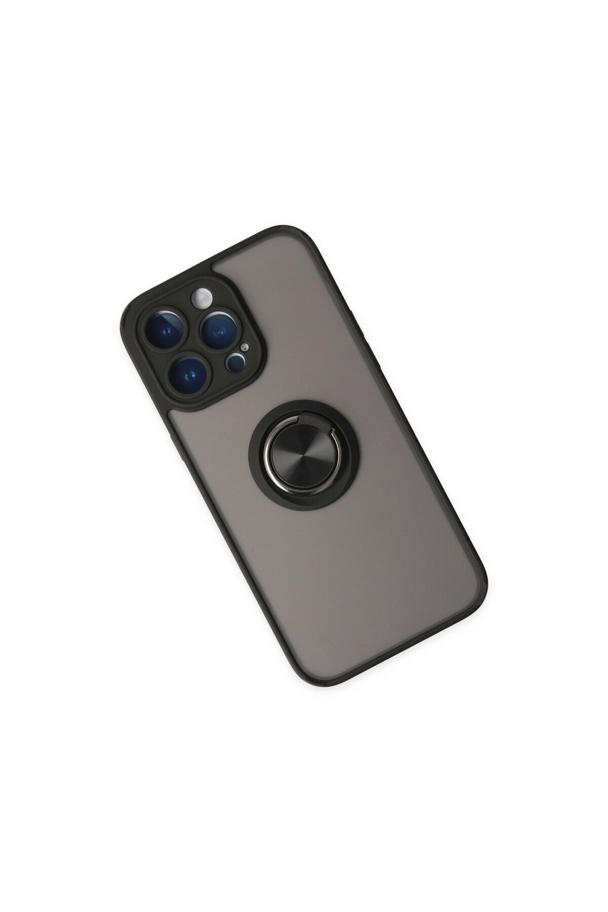 Apple iPhone 14 Pro Max Uyumlu Kılıf Montreal Yüzüklü Silikon Kapak - Siyah