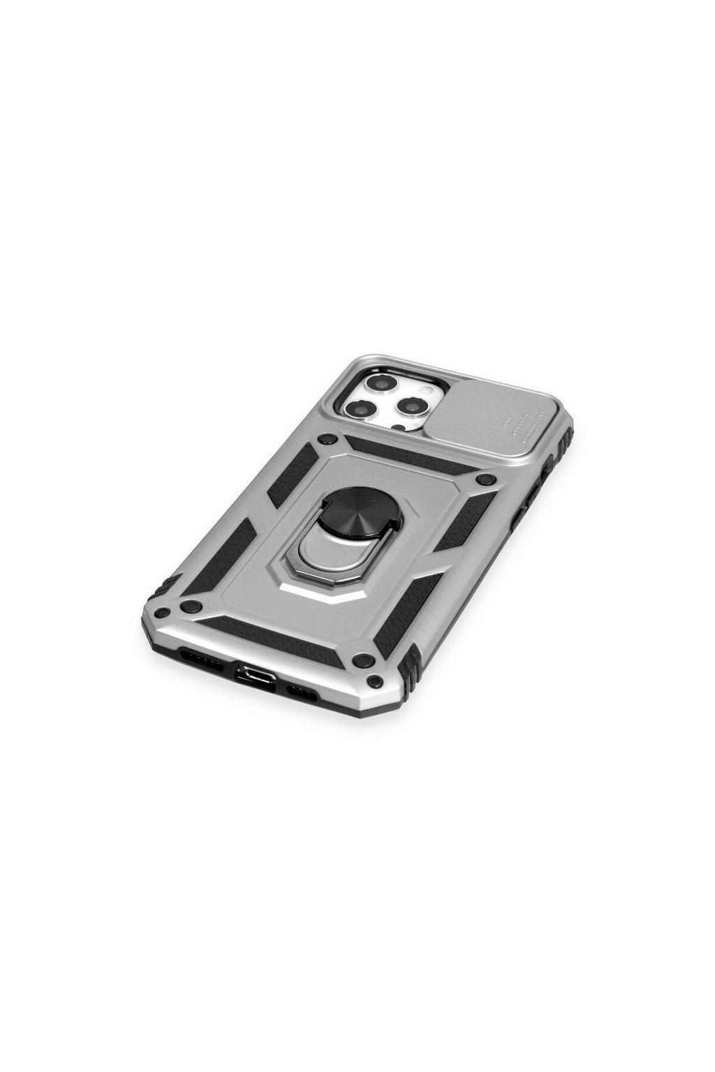 Apple iPhone 12 Pro Max Uyumlu Kılıf Pars Lens Yüzüklü Silikon - Gümüş