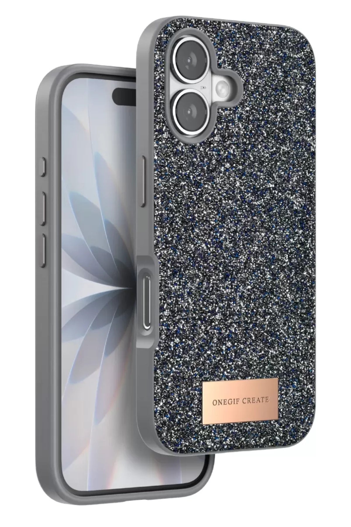 Onegif Apple iPhone 17 Uyumlu Bright Simli Kapak - Gümüş