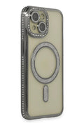 Apple iPhone 14 Uyumlu Kılıf Joke Simli Magneticsafe Kılıf - Gri