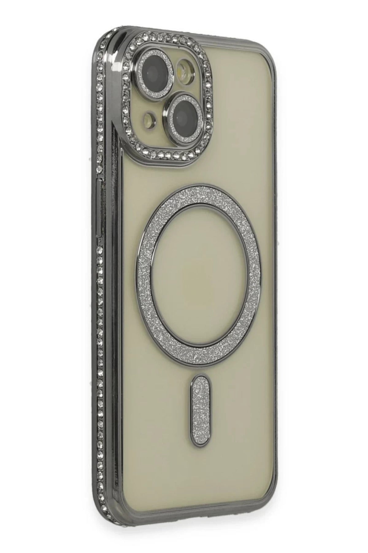 Apple iPhone 14 Uyumlu Kılıf Joke Simli Magneticsafe Kılıf - Gri