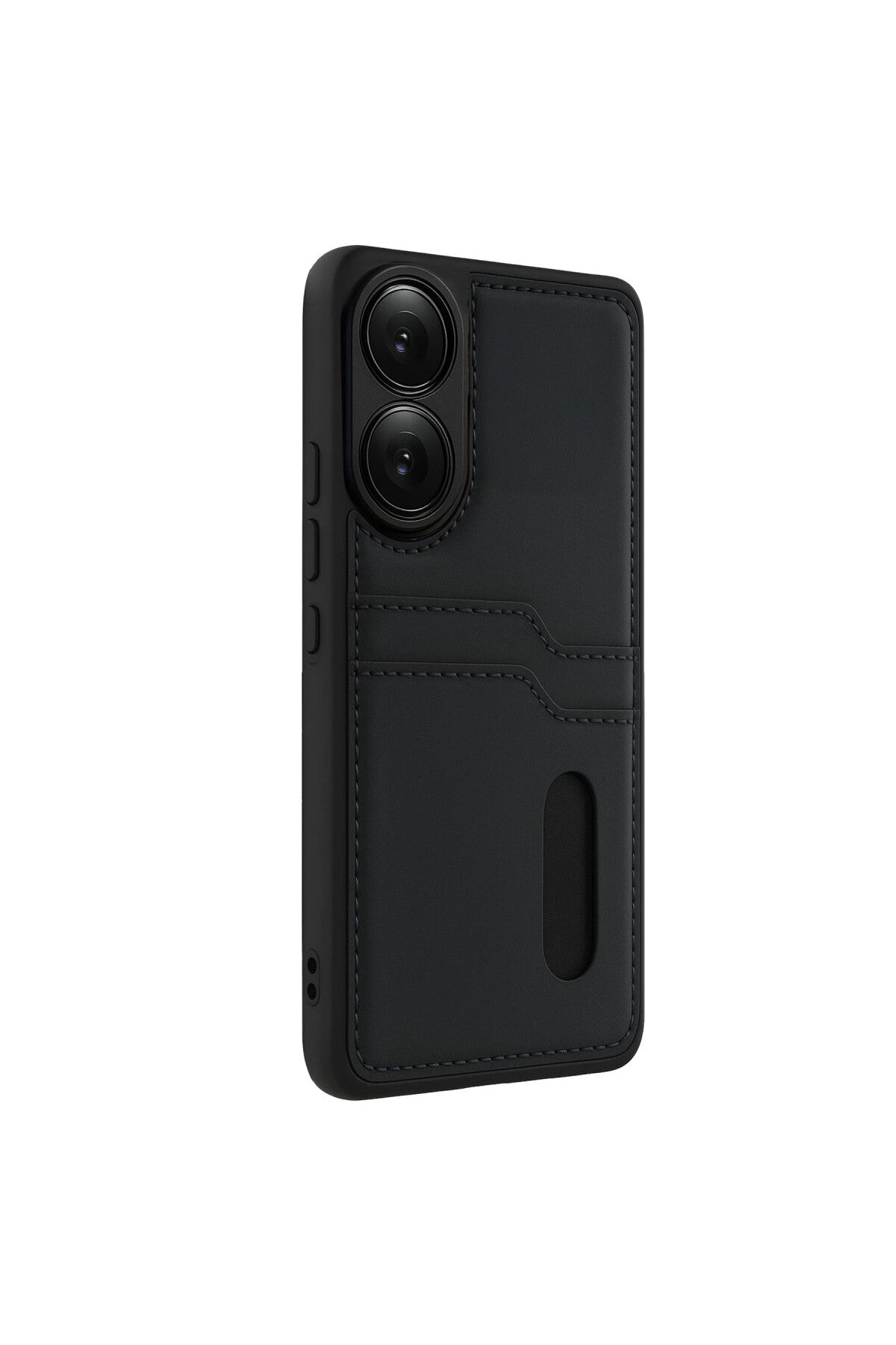 Oppo A38 Uyumlu Sara Kartvizitli Deri Kılıf - Siyah