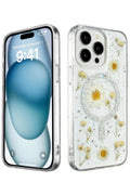 Apple iPhone 15 Pro Max Uyumlu Kılıf Daisy Simli Magsafe Kapak - Gümüş