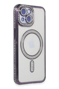 Apple iPhone 13 Uyumlu Kılıf Joke Simli Magneticsafe Kılıf - Derin Mor