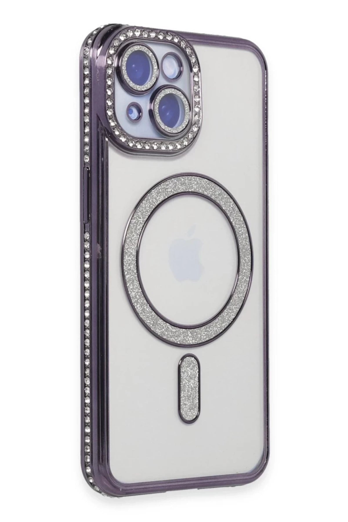 Apple iPhone 13 Uyumlu Kılıf Joke Simli Magneticsafe Kılıf - Derin Mor
