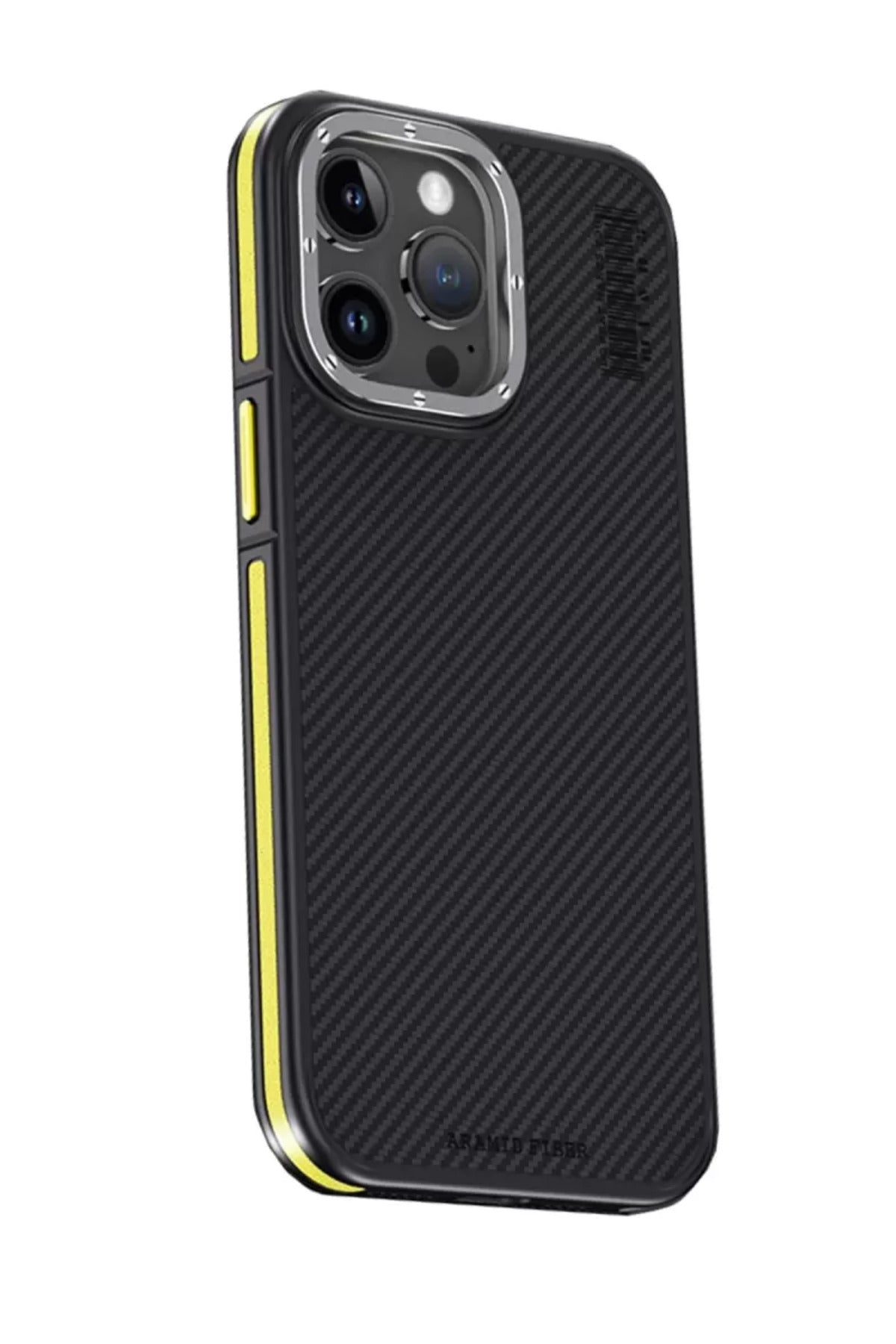 Joko Apple iPhone 15 Pro Uyumlu Kılıf Aramid 600D Kevlar Karbon Fiber Magsafe Kapak - Sarı