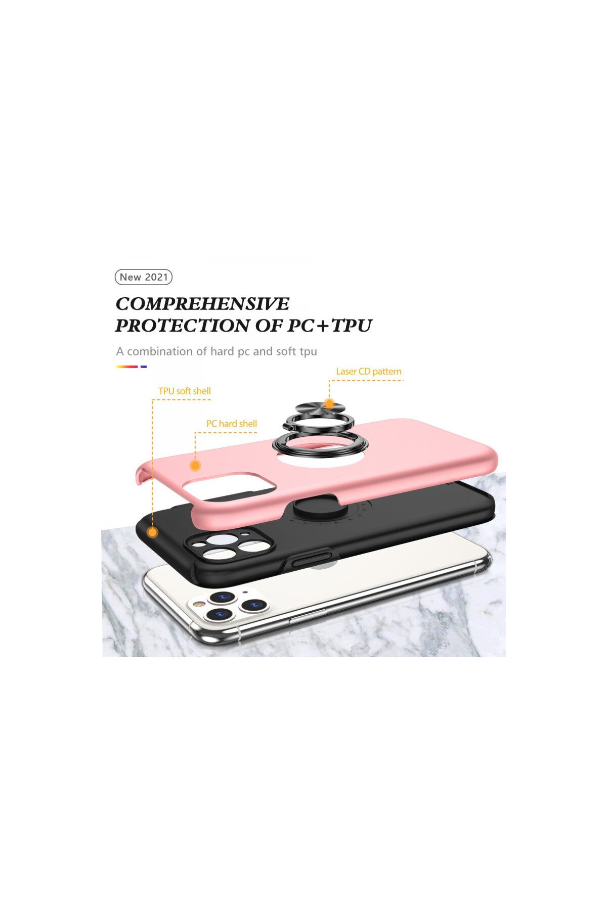 Apple iPhone 11 Pro Max Uyumlu Kılıf Elit Yüzüklü Kapak - Pembe