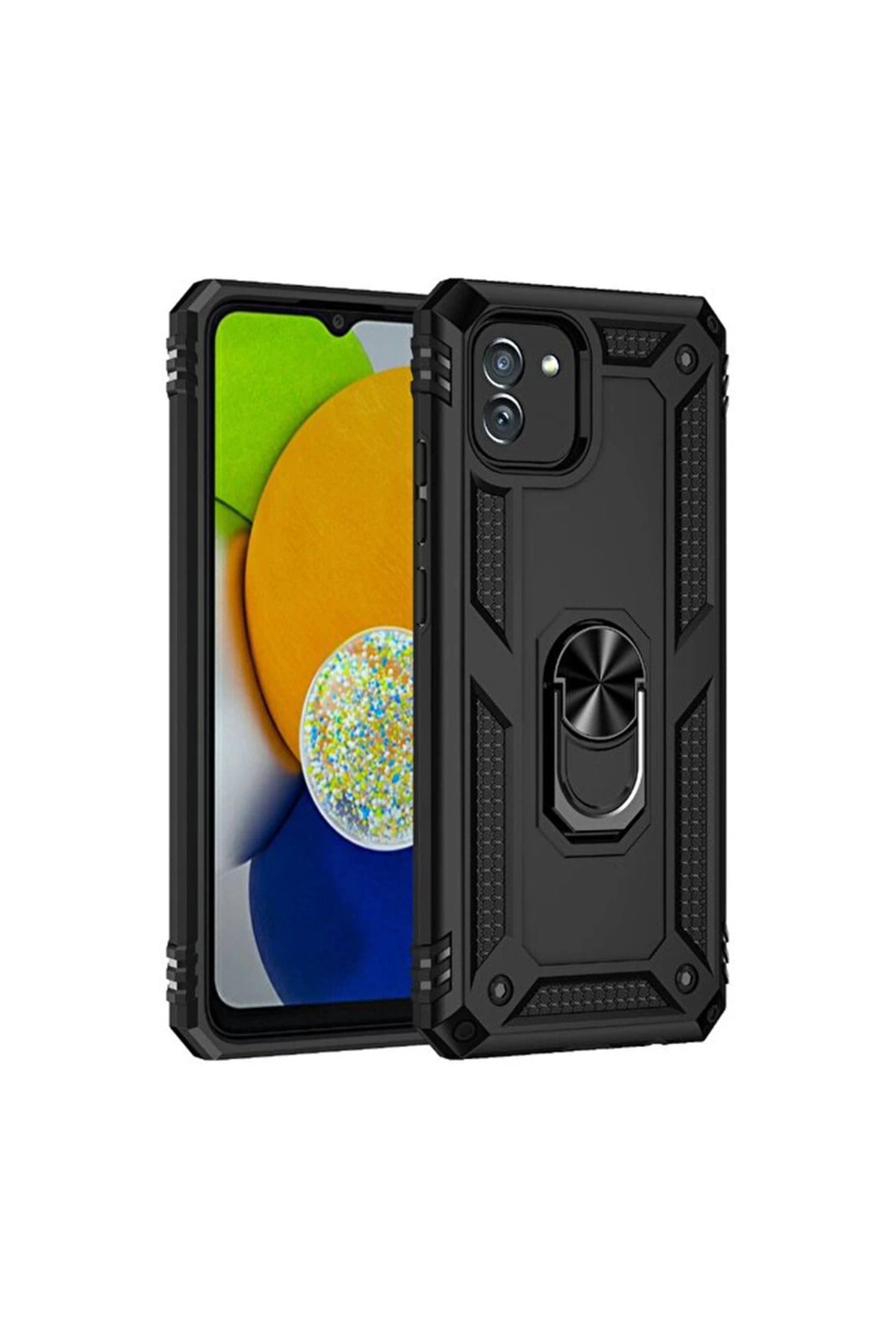 Samsung Galaxy A03 Uyumlu Kılıf Sofya Yüzüklü Silikon Kapak - Siyah
