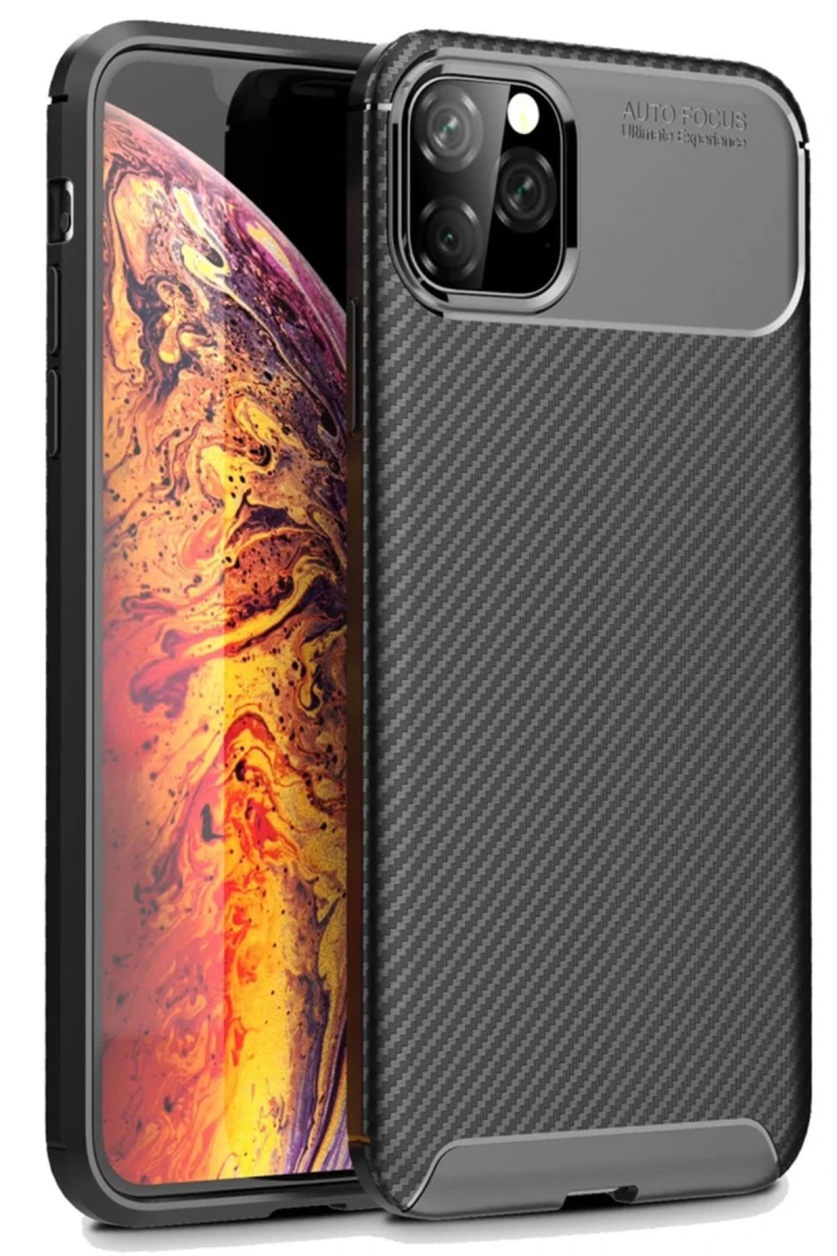 Apple iPhone 11 Pro Max Uyumlu Kılıf Auto Focus Karbon Kapak - Siyah