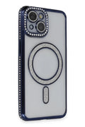 Apple iPhone 14 Uyumlu Kılıf Joke Simli Magneticsafe Kılıf - Lacivert