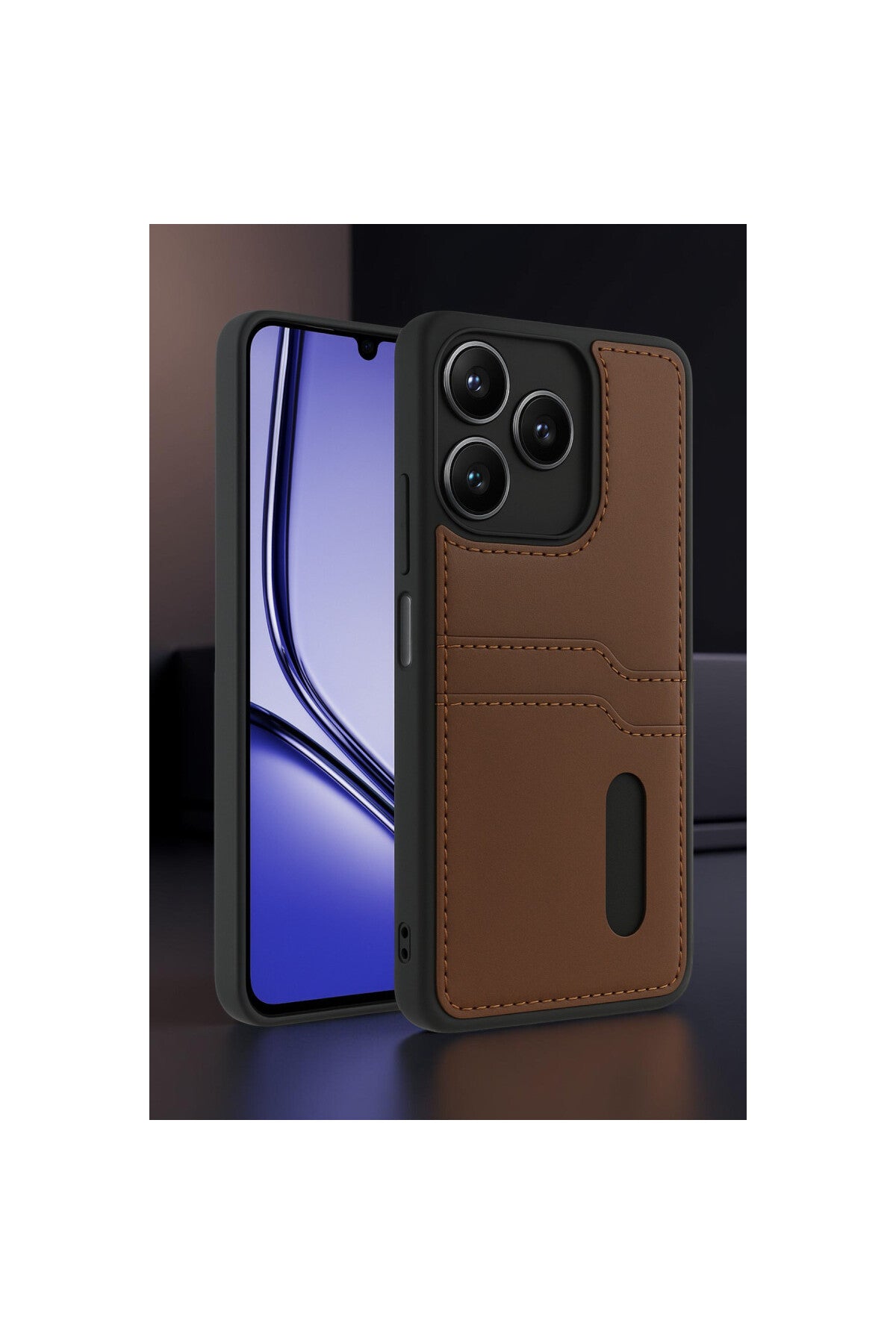 Realme Note 50 4G Uyumlu Kılıf Sara Kartvizitli Deri Kılıf - Kırmızı