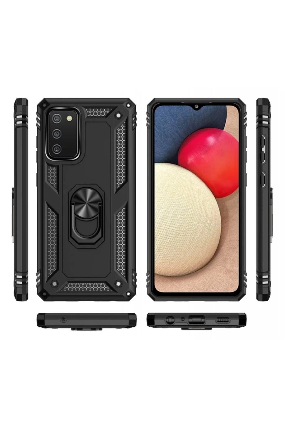 Samsung Galaxy A03S Uyumlu Kılıf Sofya Yüzüklü Silikon Kapak - Siyah