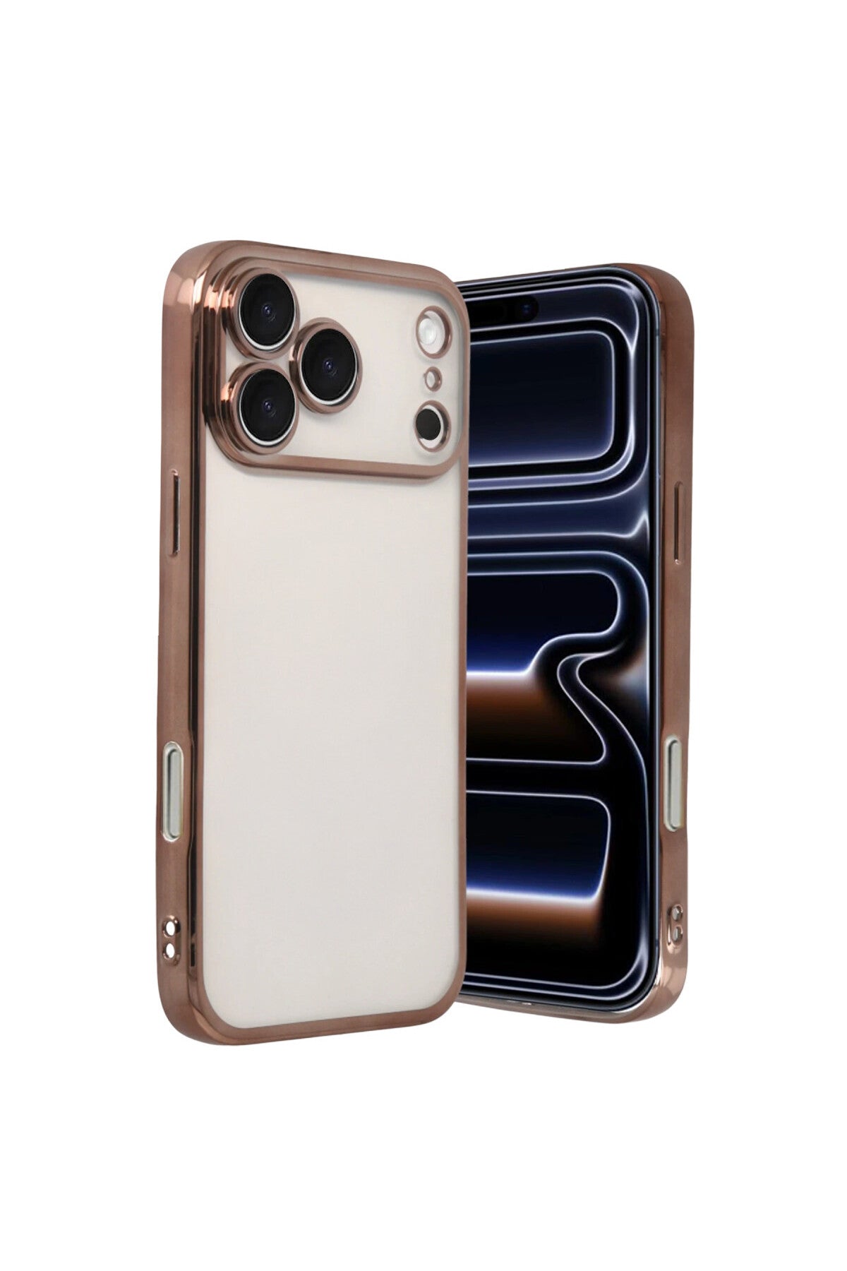 Apple iPhone 17 Pro Uyumlu Lensli Silikon - Çöl Titanyum