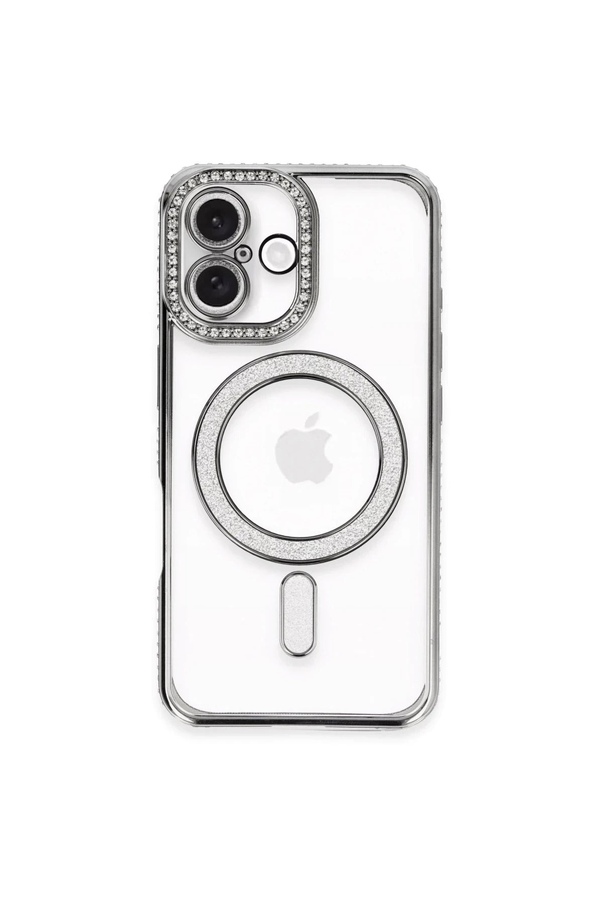 Apple iPhone 16 Plus Uyumlu Kılıf Joke Simli Magneticsafe Kılıf - Gri