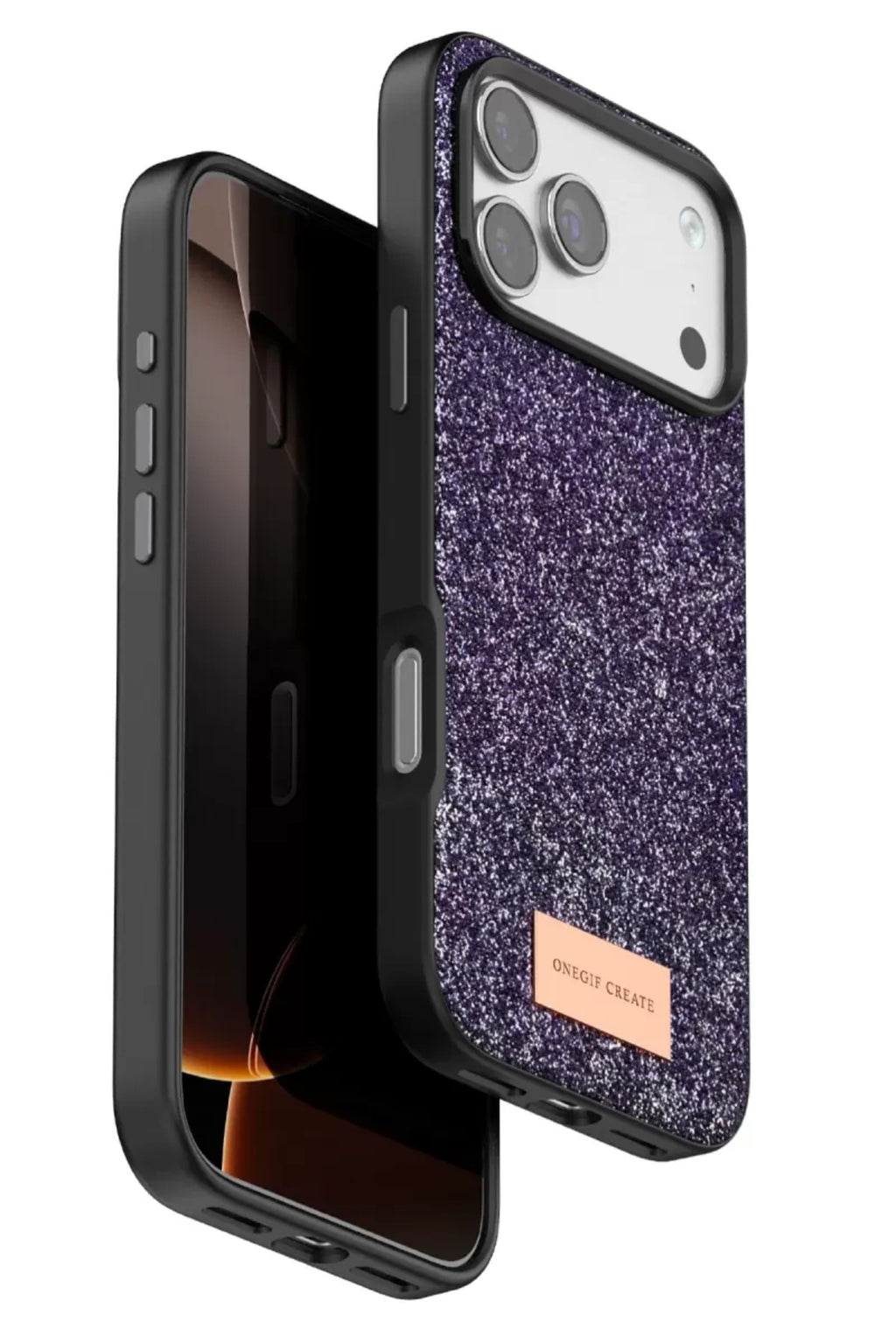 Onegif Apple iPhone 17 Pro Uyumlu Bright Simli Kapak - Derin Mor