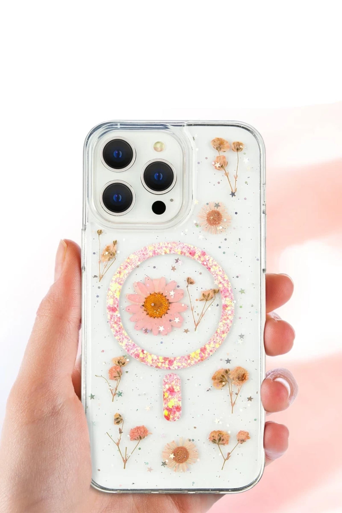 Apple iPhone 16 Pro Uyumlu Kılıf Daisy Simli Magsafe Kapak - Gümüş