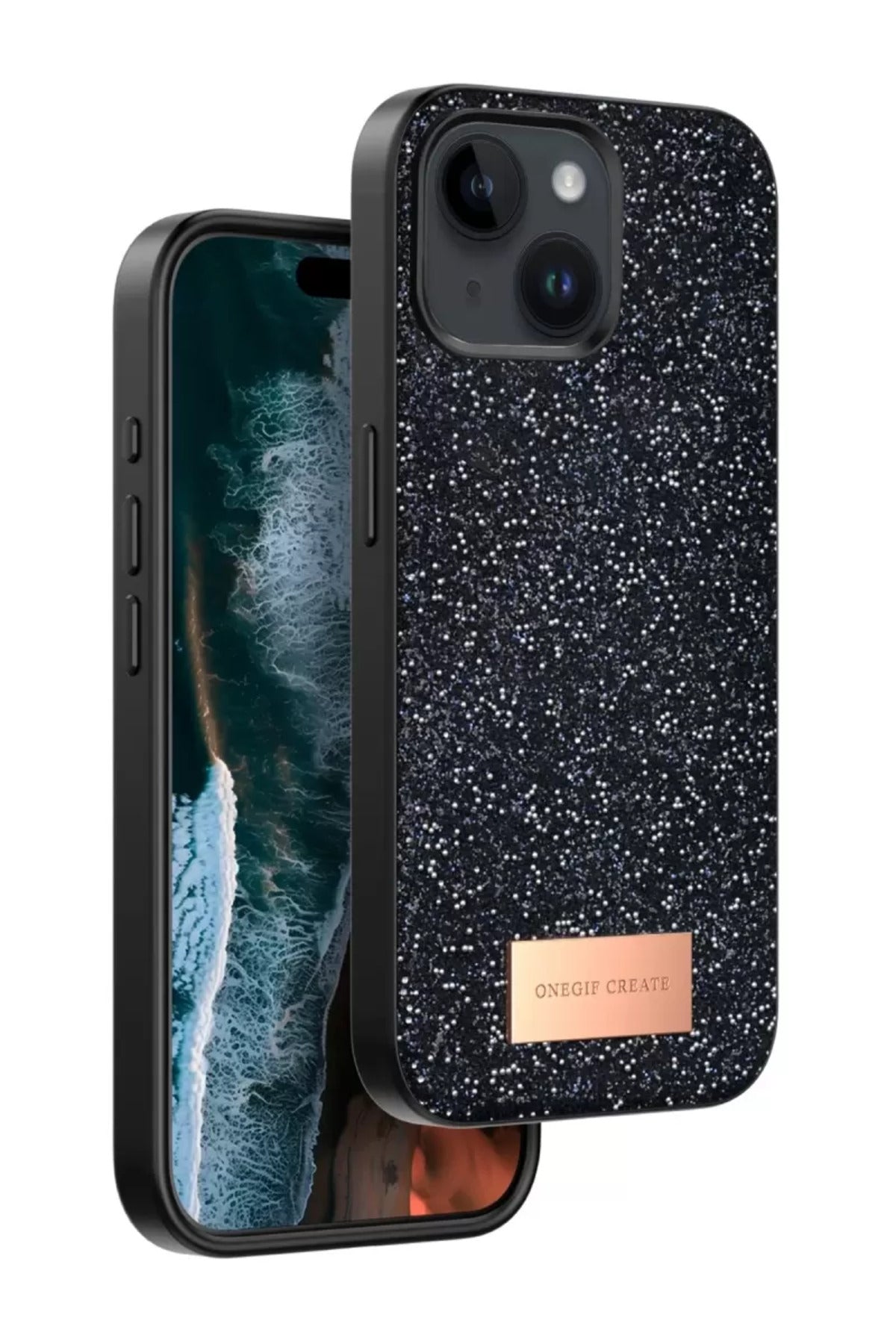 Onegif Apple iPhone 14 Uyumlu Bright Simli Kapak - Siyah