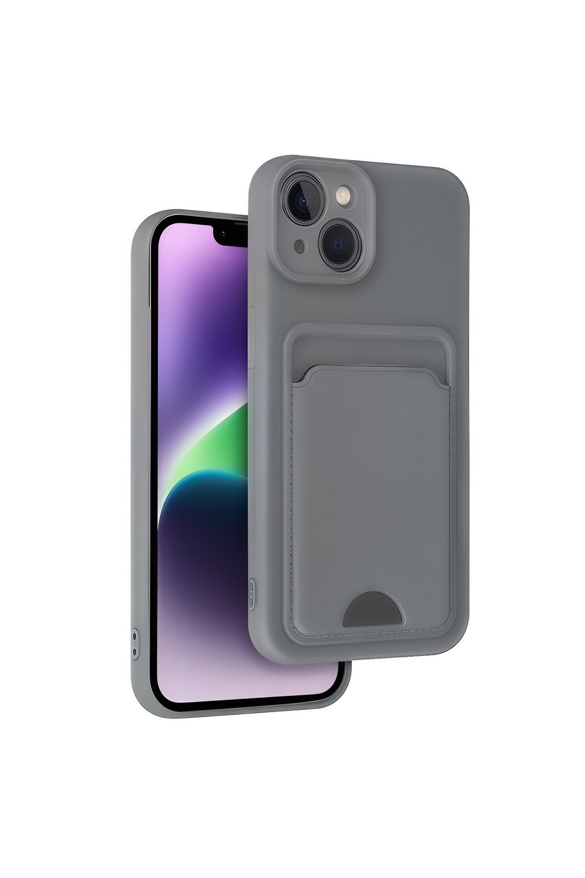 Apple iPhone 14 Uyumlu Kılıf Kelvin Kartvizitli Silikon - Gri