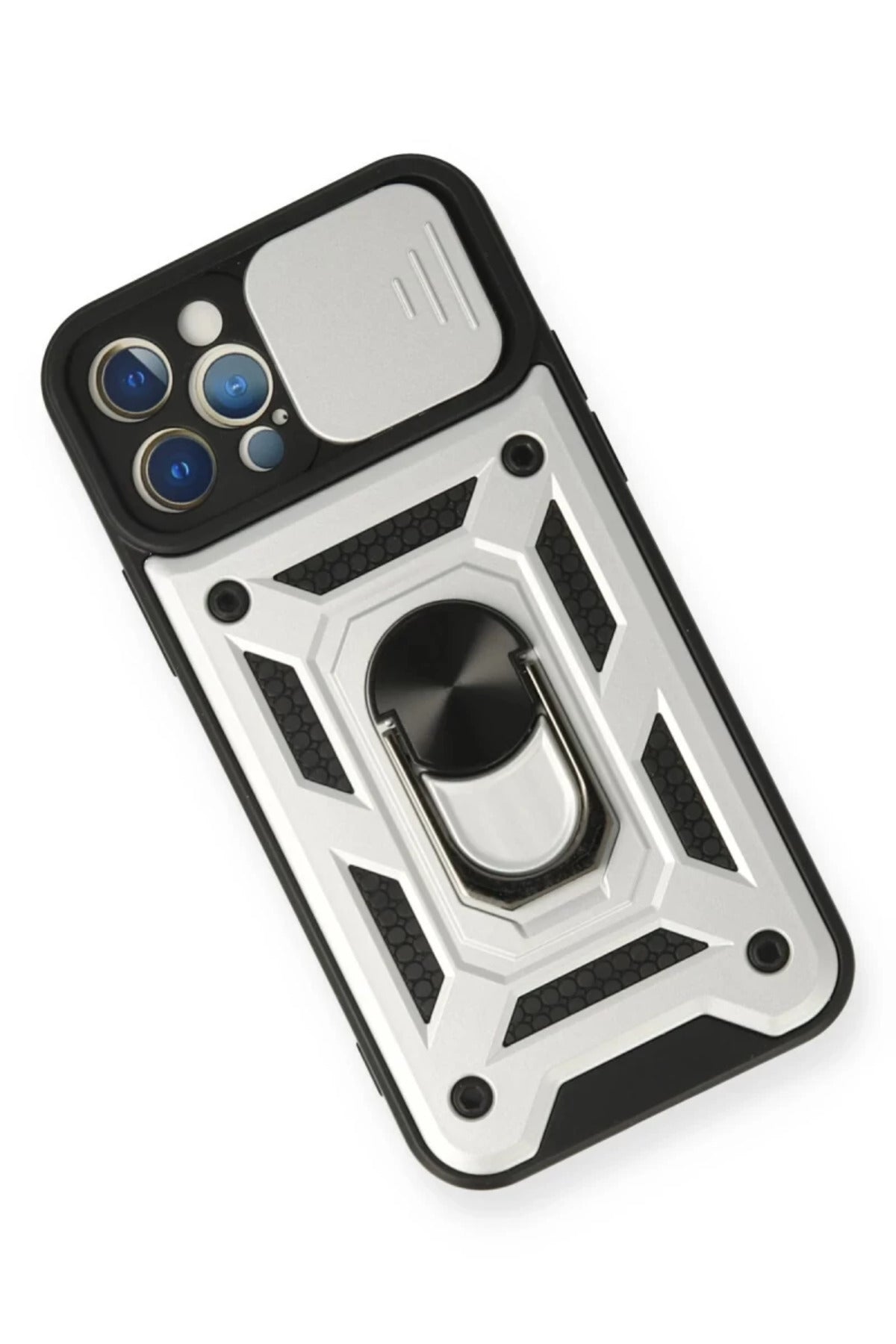 Apple iPhone 12 Pro Uyumlu Kılıf Pars Lens Yüzüklü Silikon - Gümüş