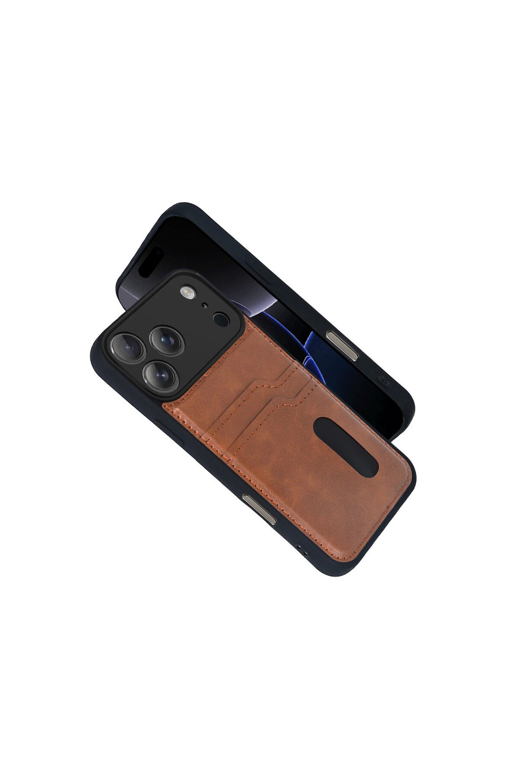 Apple iPhone 17 Pro Uyumlu Sara Kartvizitli Deri Kılıf - Taba