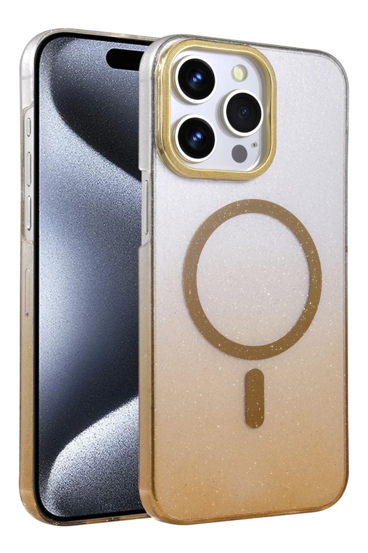 Apple iPhone 15 Pro Max Uyumlu Glossy Magsafe Kapak - Çöl Titanyum