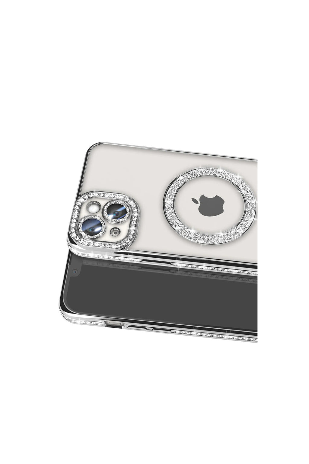 Apple iPhone 14 Uyumlu Kılıf Joke Simli Magneticsafe Kılıf - Gümüş