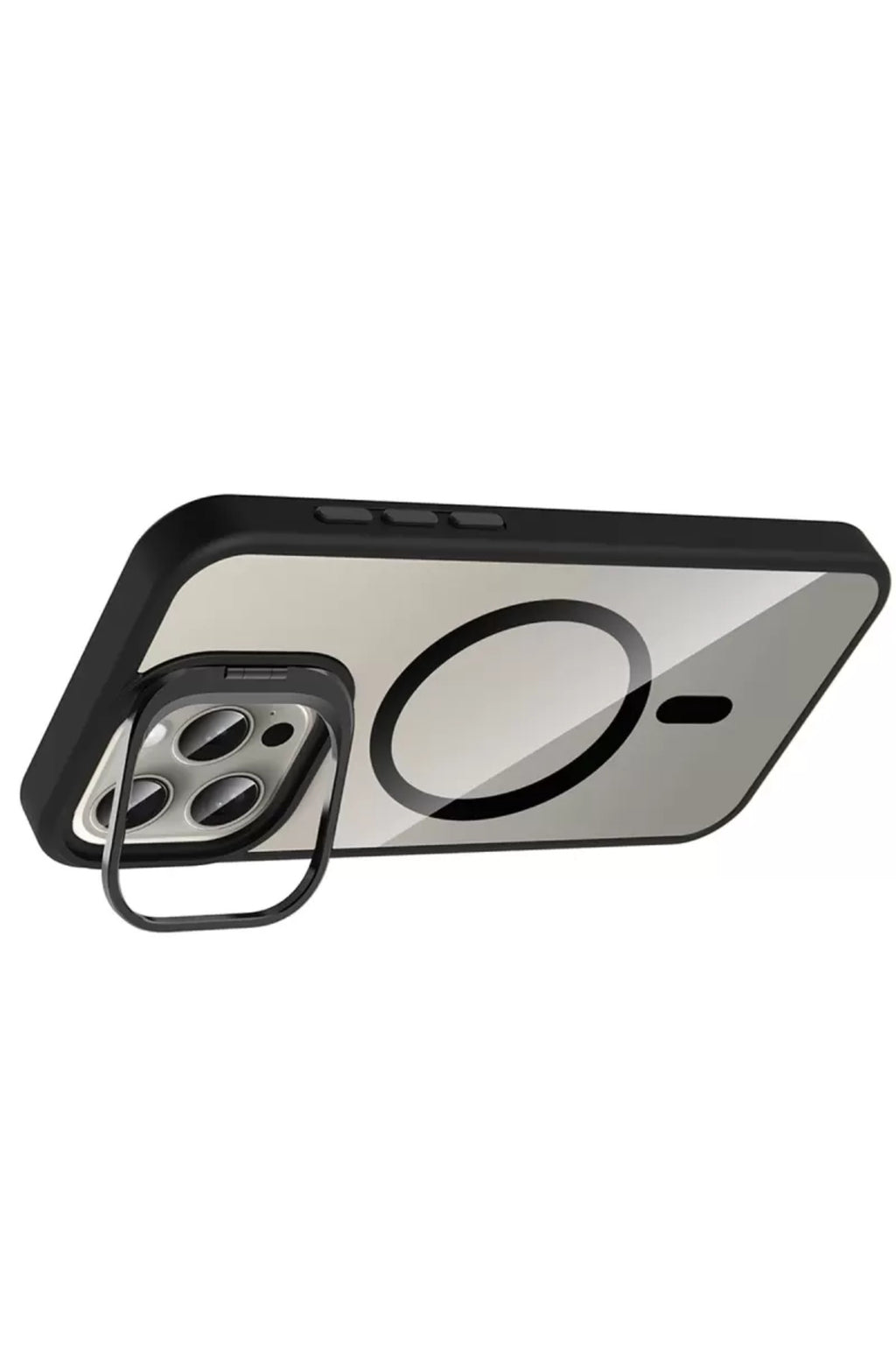 Joko Apple iPhone 15 Pro Max Uyumlu Remim Lensli Magsafe Standlı Kapak - Siyah