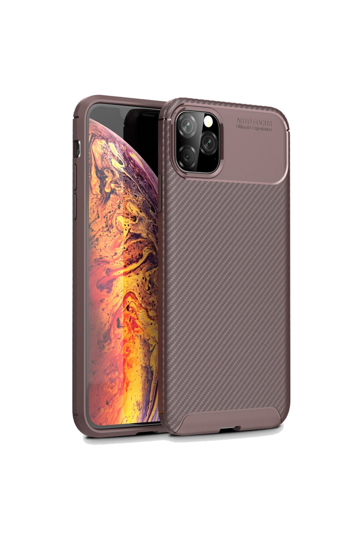 Apple iPhone 11 Pro Uyumlu Kılıf Auto Focus Karbon Kapak - Kahverengi