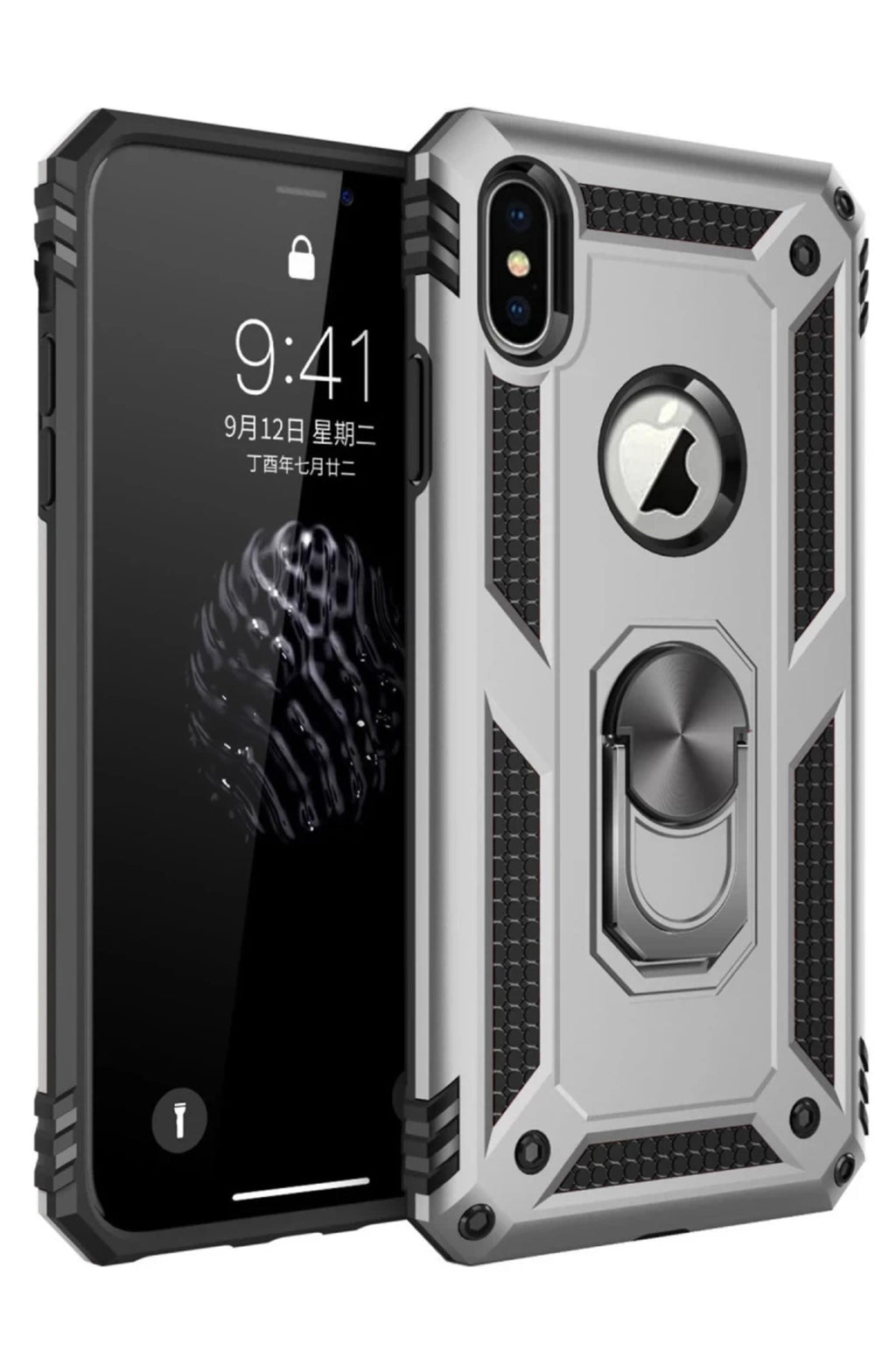Apple iPhone X Uyumlu Kılıf Sofya Yüzüklü Silikon Kapak - Gümüş
