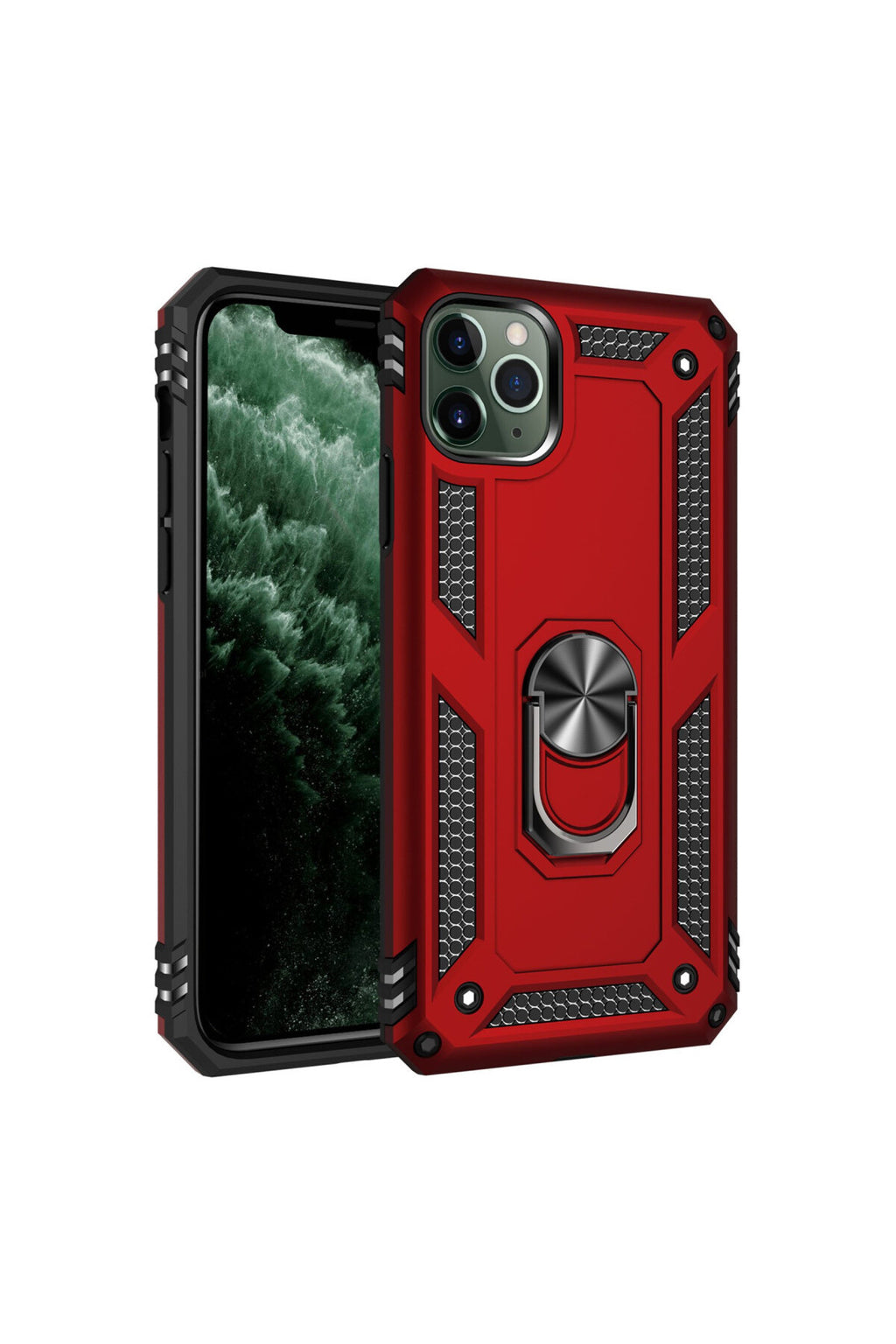 Apple iPhone 11 Pro Uyumlu Kılıf Sofya Yüzüklü Silikon Kapak - Kırmızı