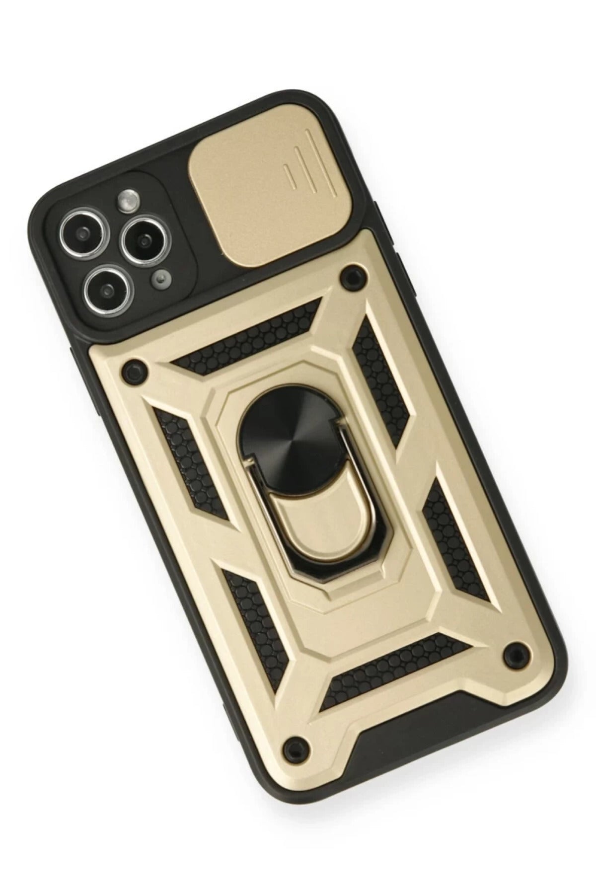 Apple iPhone 11 Pro Uyumlu Kılıf Pars Lens Yüzüklü Silikon - Gold