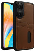 Oppo A38 Uyumlu Sara Kartvizitli Deri Kılıf - Taba