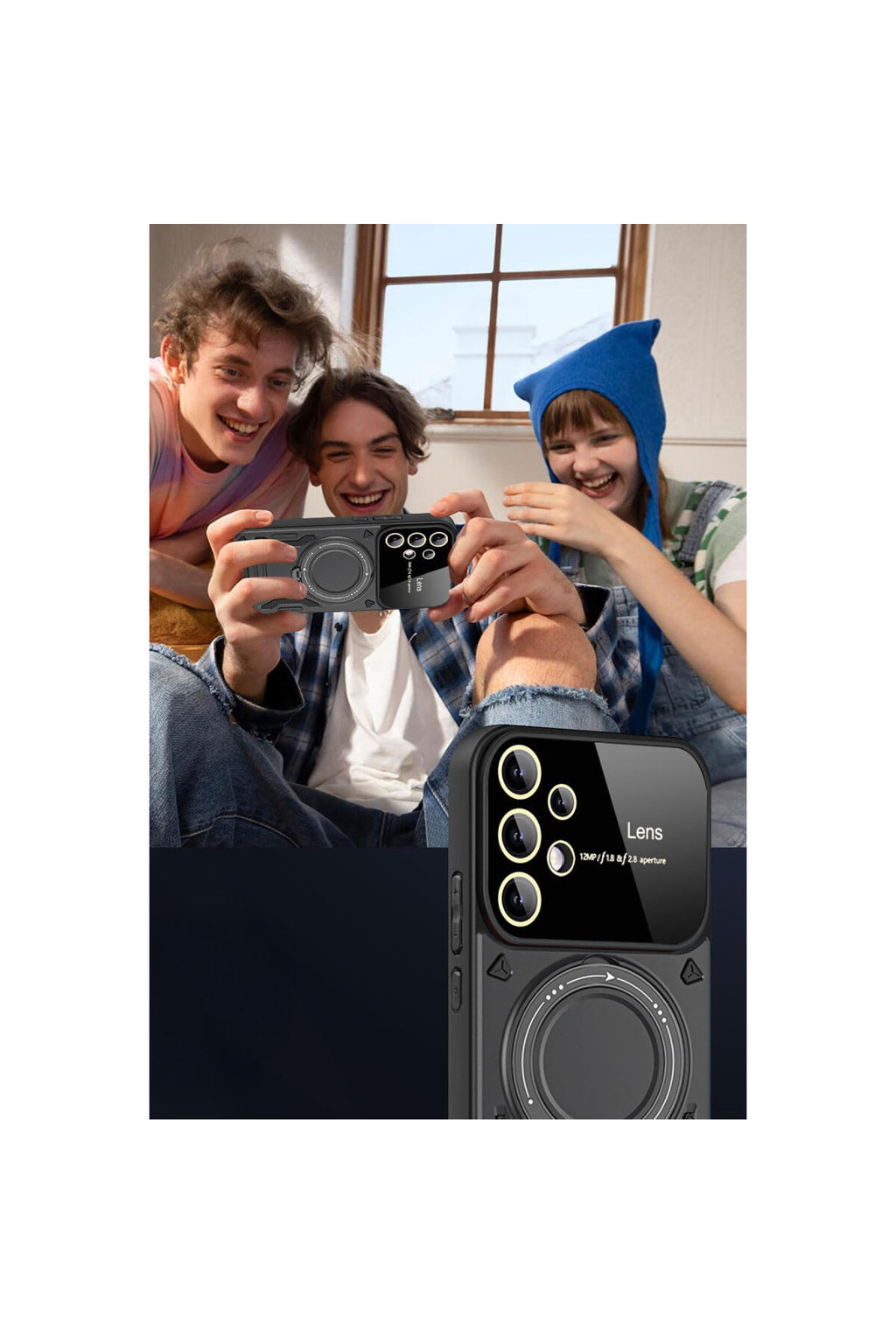 Samsung Galaxy S25 Ultra Uyumlu Kılıf Joy Lens Standlı Kapak - Koyu Yeşil